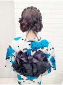 浴衣着付けツインひつじヘアくまさんくるみちゃんヘアセット渋谷