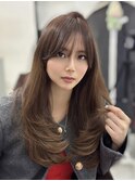 ミディアムレイヤーカット顔周りハッシュカット髪質改善エクステ