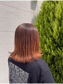 切りっぱなしボブ×オレンジグラデーション