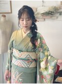 お着物で撮影へ。サイドに編みおろしスタイル