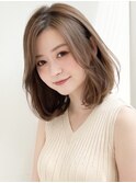 薄めバングボブデザインカラーナチュラルカールモテ髪