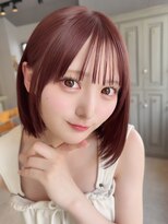 カシュカシュ 表参道(cache cache) ピンクボブシースルーぱっつん前髪おくれ毛ロブミディアム