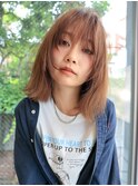 無造作ボブ/顔まわりレイヤー/ミディアムボブ/シアベージュ