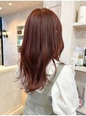 福山市美容室Caary人気 可愛いピンクオレンジ赤みカラー