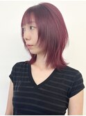 【morio松戸 石山】ミディアム外ハネレイヤーカシスレッド前髪有