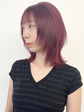 モリオフロムロンドン 松戸店(Morio from London) 【morio松戸 石山】ミディアム外ハネレイヤーカシスレッド前髪有