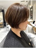 イメチェンショート外ハネボブ美髪似合わせカットダークアッシュ