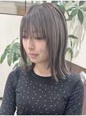 切りっぱなしボブグレージュオリーブアディクシーカラー堺東