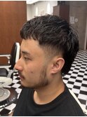 スパイキーショートブルーブラックフェザーパーマサーフカールY