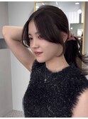 韓国ヘア/レイヤーカット/ブルーブラック/顔まわり/前髪