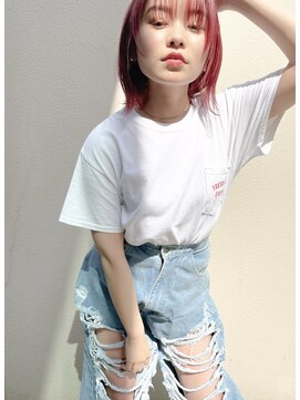 リノショアーズ ショウナン 辻堂店(RinoShores SHONAN) 大人ウルフカールシースルーバングピンク系カラーブリーチ