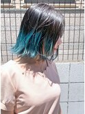 外はねボブ×ケアブリーチダブルカラー☆エメラルド