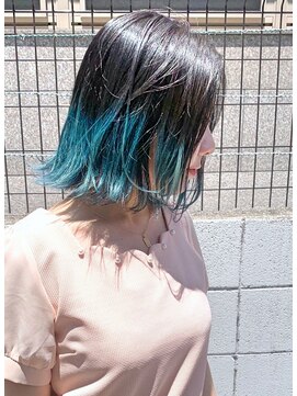 オーストヘアーフィガロ 本通り店(Aust hair Figaro) 外はねボブ×ケアブリーチダブルカラー☆エメラルド