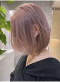 渋谷ブリーチカラータッセルボブ顔周りレイヤー切りっぱなしボブ