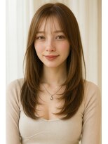 ウルヘアー 緑地公園(ulu hair)&nbsp;セミロングレイヤーカットストレートロングウルフカットベージュ