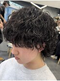 渋谷波巻きパーマメンズカットルーズパーママッシュウルフ緩め