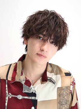 ネイビー(NAVY) メガネにも似合う無造作シャドウパーマ メンズマッシュ