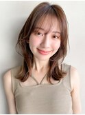 ★大人可愛いセミディエアリーカール薄めバング暗めカラー艶感