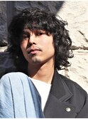 くせ毛ショート　無造作パーマ　ミディアム　ウルフ　メンズ