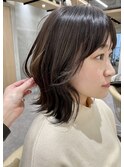 ミディアムヘアショコラベージュボブルフベビーバングカール
