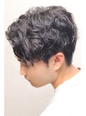 センターパートスパイラルパーマツーブロックビジネス