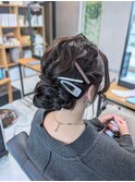 お呼ばれヘアセット　セミロングシニヨン