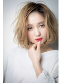ハイトーンカラー透明感金髪ワンレンボブパーマv川口20代30代!