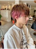 センターパートソフトツイストパーマメッシュマッシュウルフ