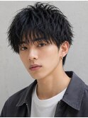 ニュアンスパーマ ツーブロックマッシュ 黒髪 メンズカット
