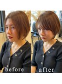 ショートボブ前髪ありビフォーアフター　n4.8