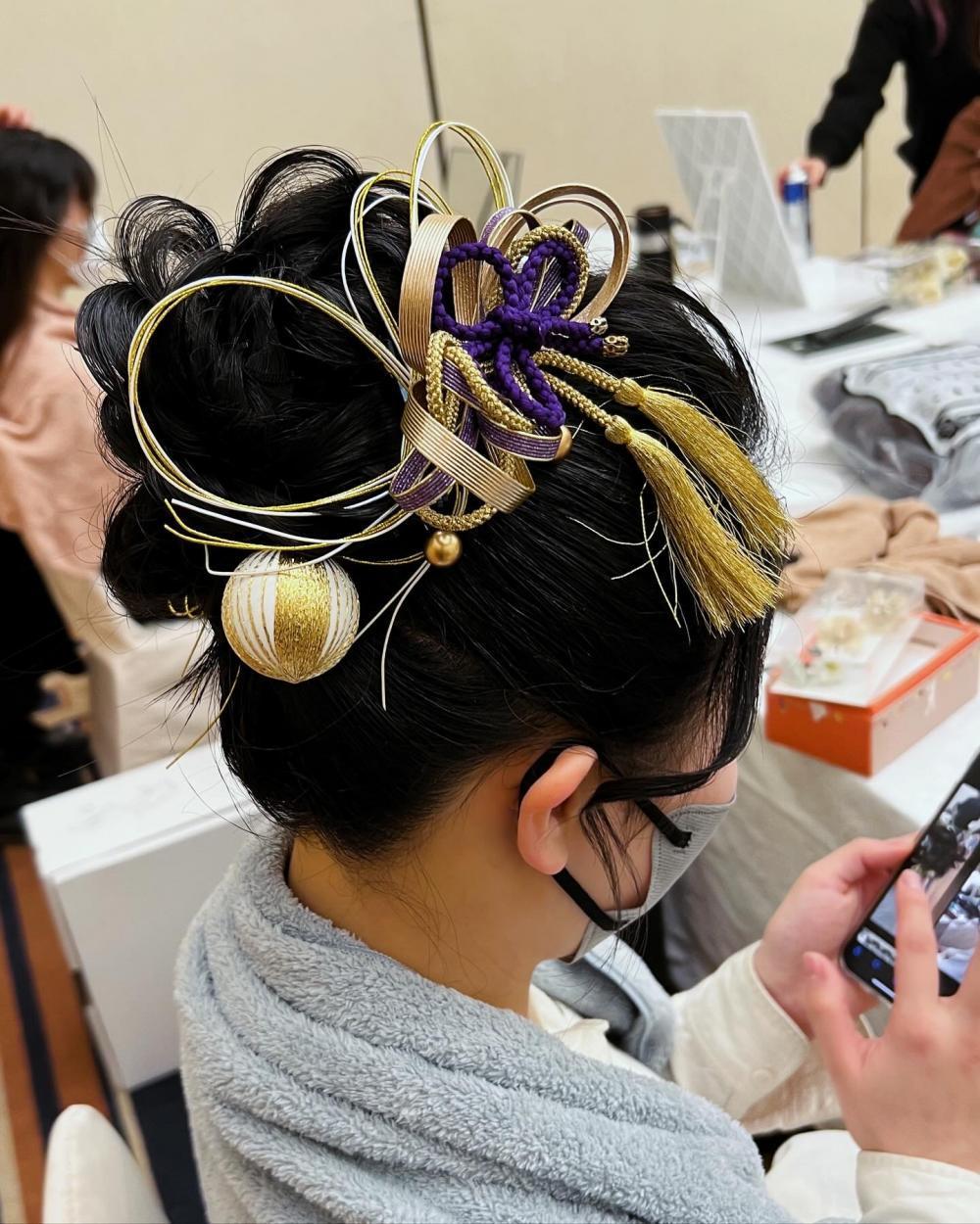 ヘアセット】 和装高めシニヨン 茅ヶ崎ヘアセット 早朝セット