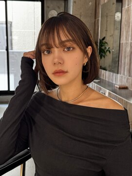 ファルベ(Farbe) ココアベージュ/小顔に見せるヘア/黒髪カタログ/オリーブグレー