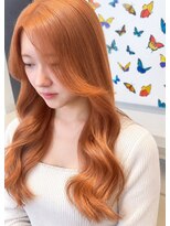 アース 郡山コスモス通り店(HAIR&MAKE EARTH) オレンジカラーのコテ巻きロング