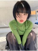 ブルーブラック、ウルフカット、ボブウルフ