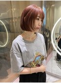顔まわりレイヤーボブ×ピンクブラウン