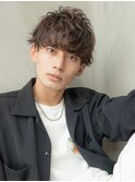 アッシュブラック/マッシュパーマ/束感/刈り上げ/波巻き
