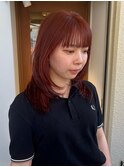 小川/ブリーチなしwカラーレイヤーカットオレンジレッド顔周り