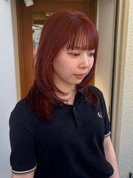 ラミエ バイ メルト 吉祥寺(lamie by melt) 小川/ブリーチなしwカラーレイヤーカットオレンジレッド顔周り