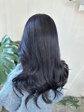 ネイビーブルー 赤み消しカラー ブリーチ1回 ダブルカラー 堀江