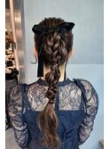 【ローポニーテール】結婚式銀座お団子カチモリタイトヘアセット
