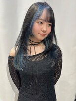 イル(ill)&nbsp;デザインカラー ブルー ブラック ブリーチ ロング 大須