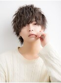 ツイストスパイラルパーマメンズウルフヘアダークアッシュk