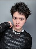 フェザーパーマブルーブラック刈り上げセンターパート_F0680