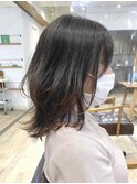 ミディアムヘア ショコラベージュ ボブルフ ベビーバング 小顔