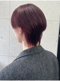 ワインレッドカラー　ウルフショート　10代20代　艶カラー
