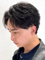 オーシャントーキョー 仙台(OCEAN TOKYO)&nbsp;黒髪ビジネスセンターパートショートツーブロックフェザーパーマ