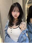 グレージュブラウン/ミディアムレイヤー/韓国/顔周りカット/0602