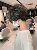 大人ナチュラルハイライトベージュハンサムショートボブ