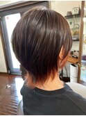 小顔くびれショートボブ×ココアブラウンオレンジインナーカラー