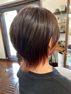 美容室 メザミー MESAMIES 小顔くびれショートボブ×ココアブラウンオレンジインナーカラー